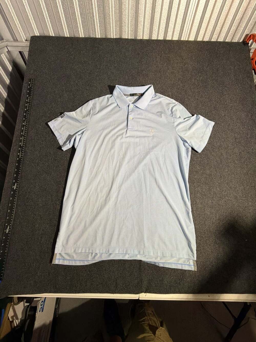 RLX Ralph Lauren Performance Golf Polo Shirt Light Blue White Stripe